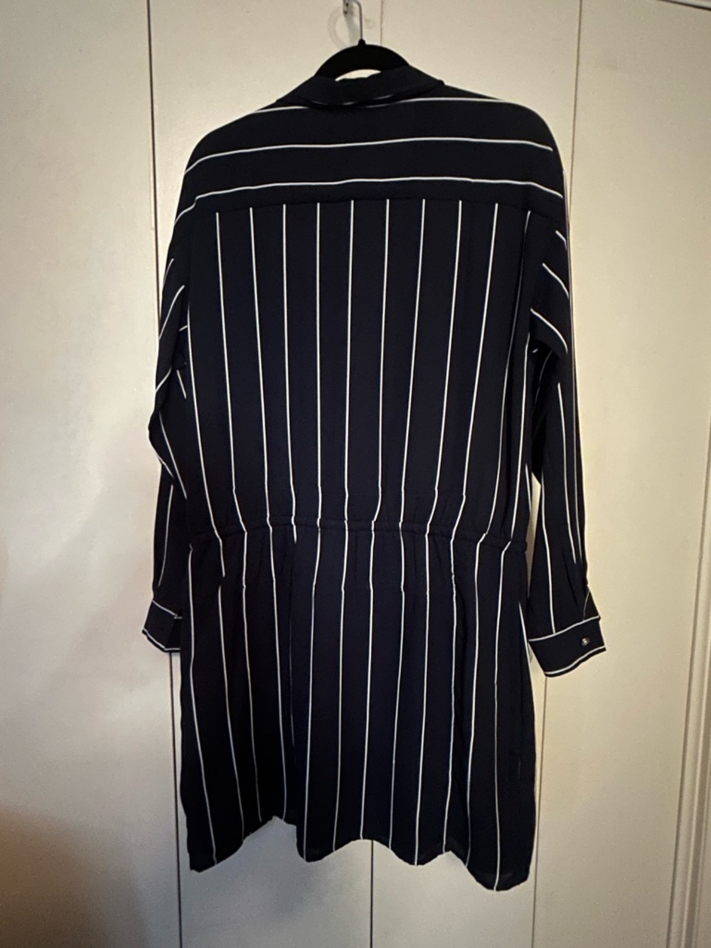 Banana Republic Navy & White Vertical Stripe Long Sleeve Shirt Dress - Picture 3 of 3